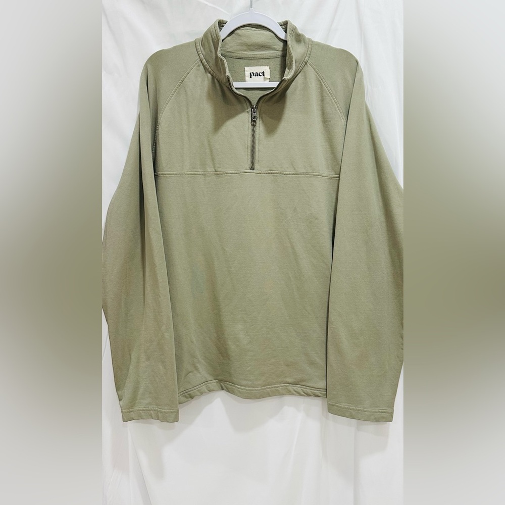 PACT Mens 1/4‎ Zip Pullover Sweater Organic Cotton Green  Long Sleeve Sz XL Soft